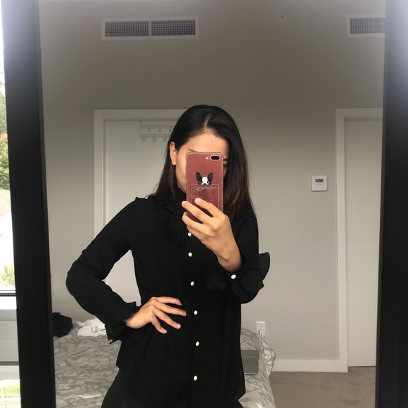 AMASS Vintage Pearl Black Ruffled Dress Shirt 💕💕 - Picture 2 of 4